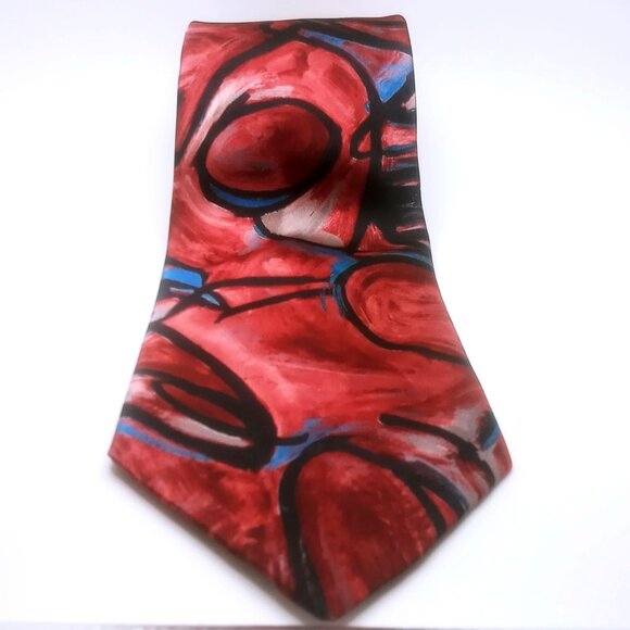 Vintage Ketch Classic Men's Tie Abstract Print Red Black Blue Polyester 57"Long - Picture 1 of 12